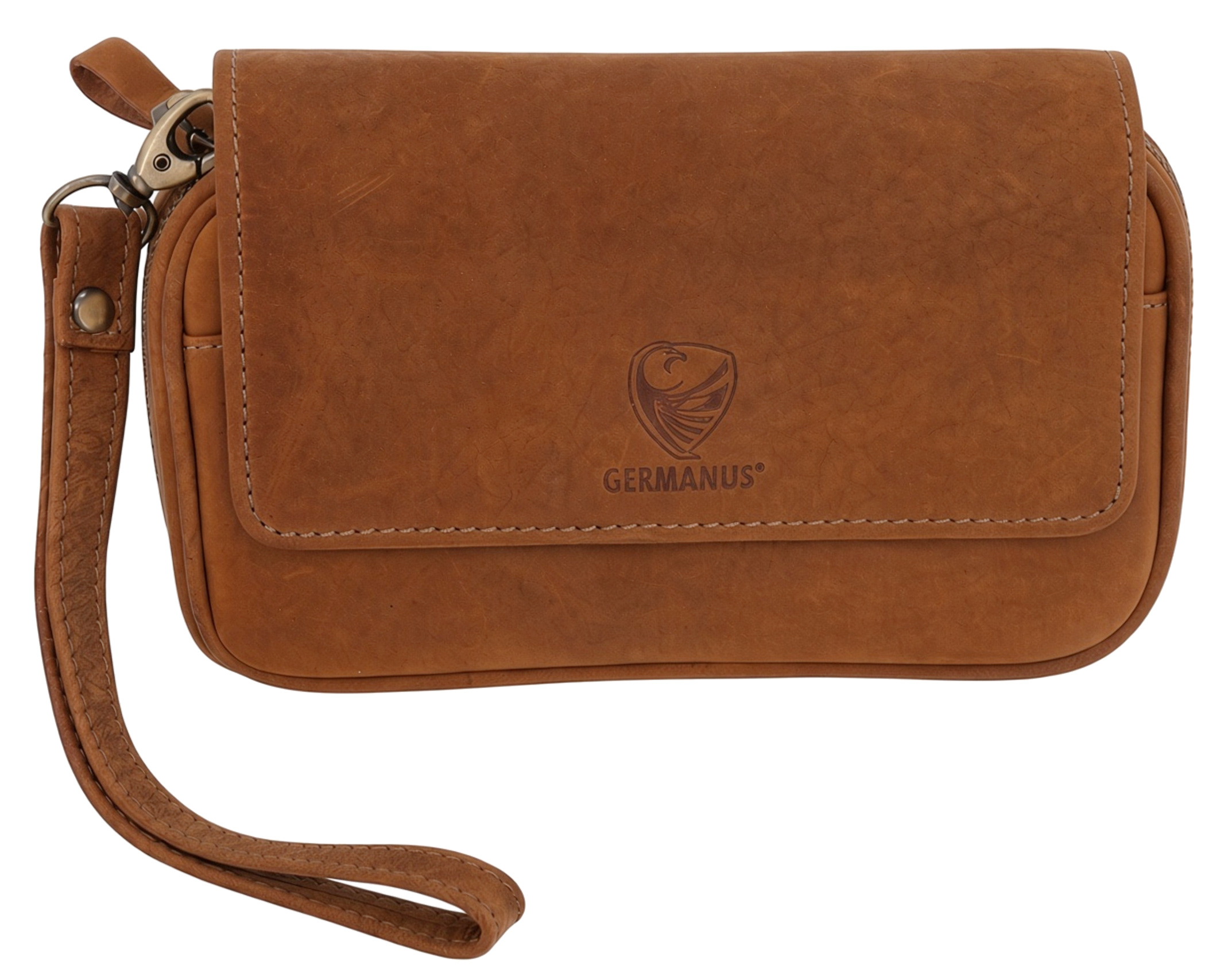 GERMANUS Genuine Leather Pipe Bag Case Horstchen for 3 Smoking Pipes, 20 x 12 x 6 cm, Removable Tobacco Pouch, Zipper Compartment