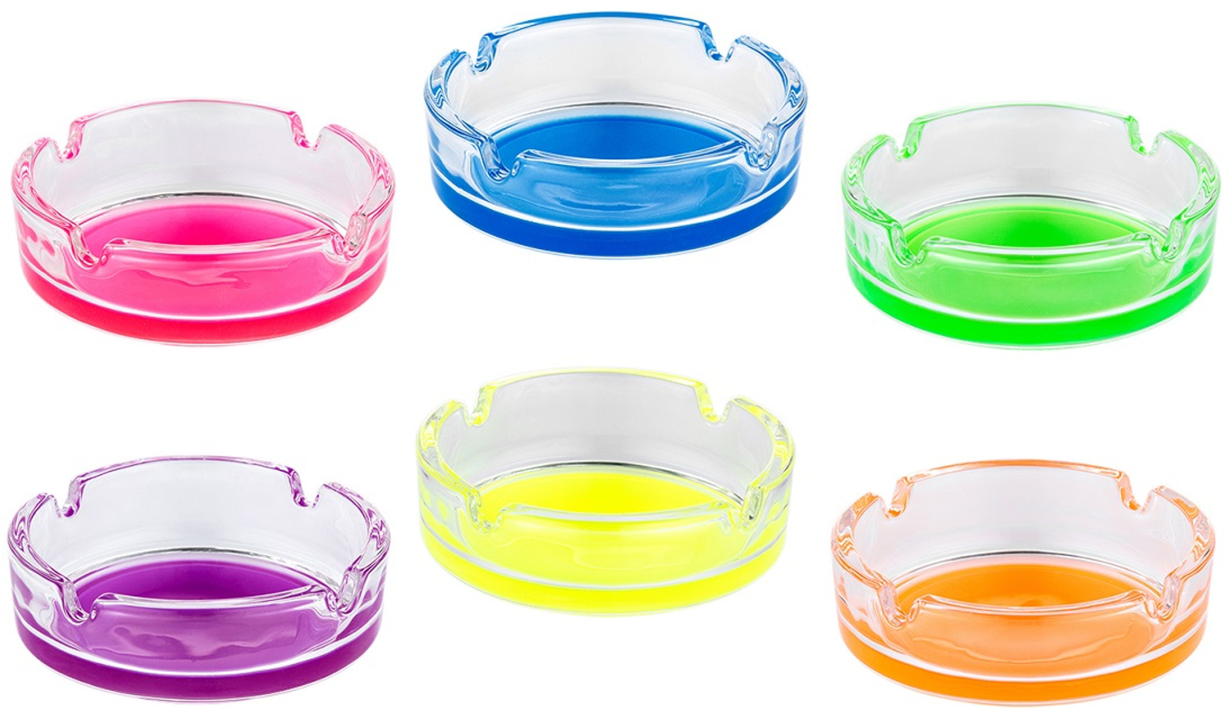 6 x Aschenbecher Glas für Zigaretten - Modell Classic 3 Bunt