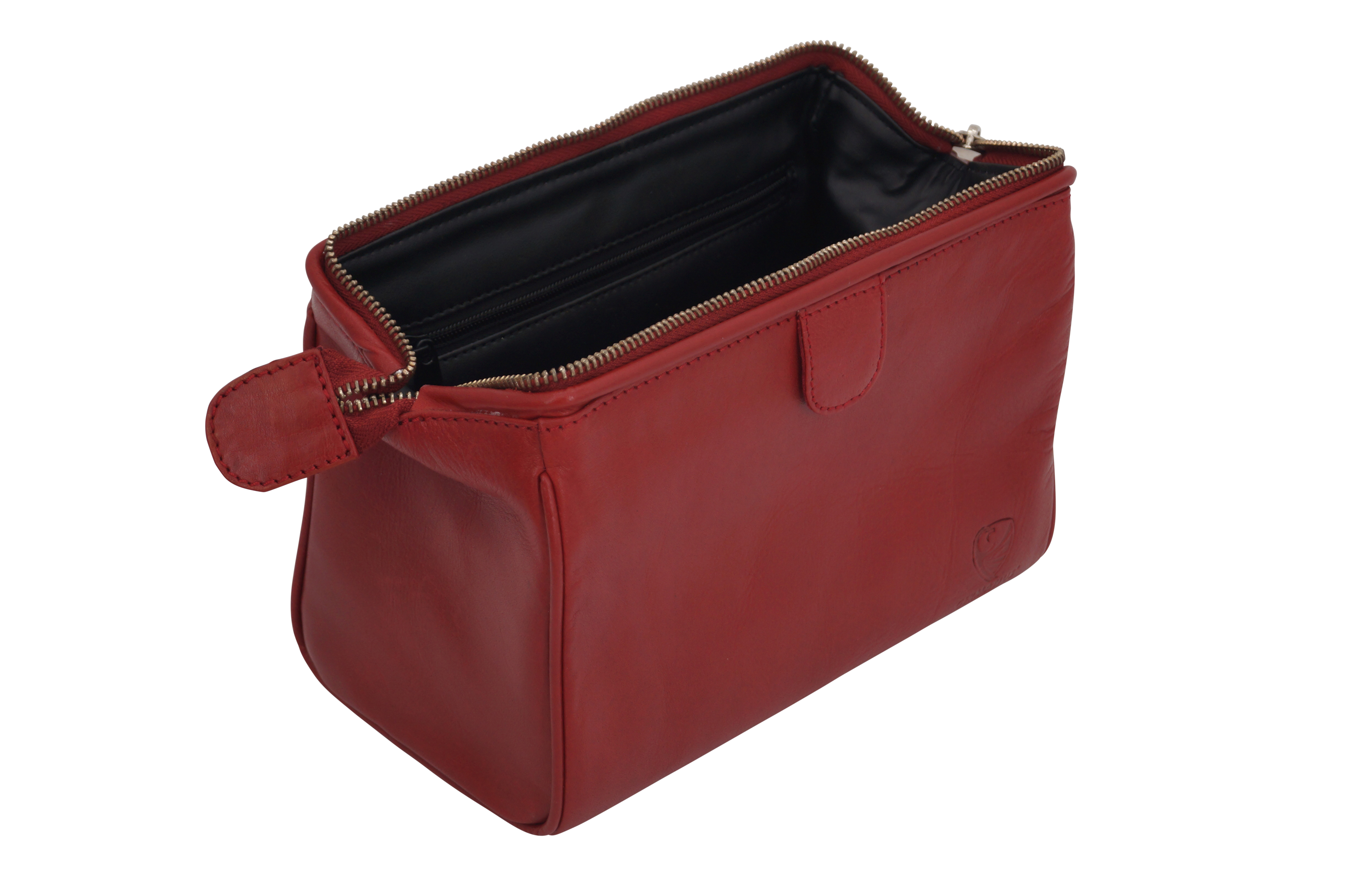 Handmade cosmetic bag Elin, cosmetic case and toiletry bag made of thick leather, red