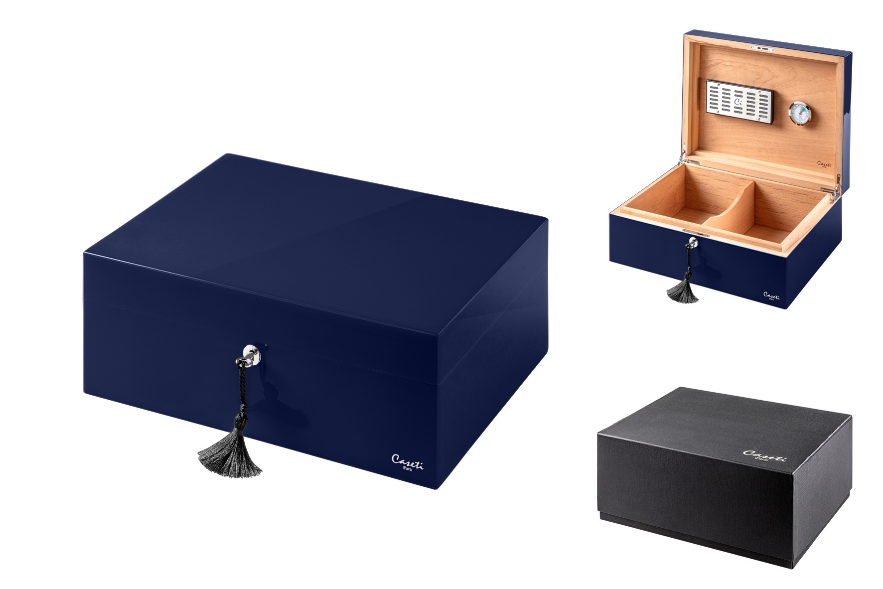 Caseti Humidor Paris mit Befeuchter und Hyrometer, Blau