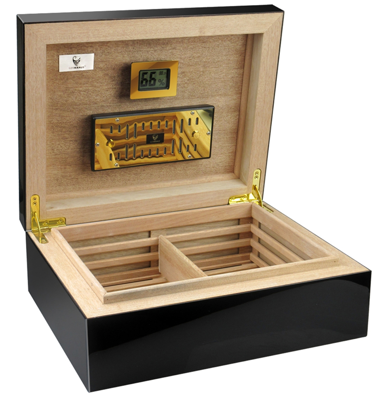 GERMANUS "Prandium" Zigarren Humidor mit Digital Hygrometer für ca. 100 Zigarren
