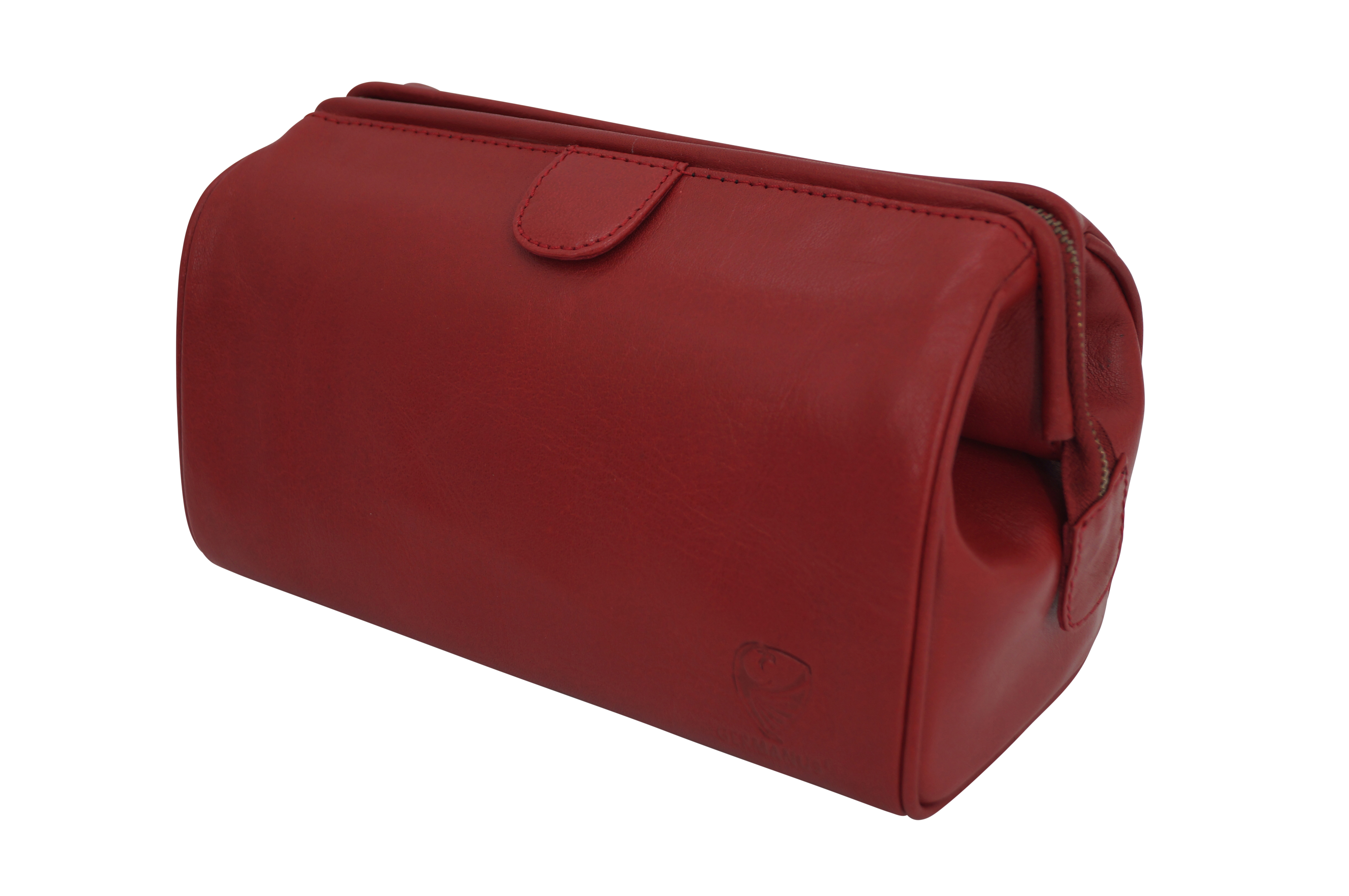 Handmade cosmetic bag Elin, cosmetic case and toiletry bag made of thick leather, red